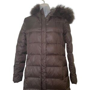 Joseph Black Down Parka with Sheepskin Fur Hood – Size 40 (US 6)